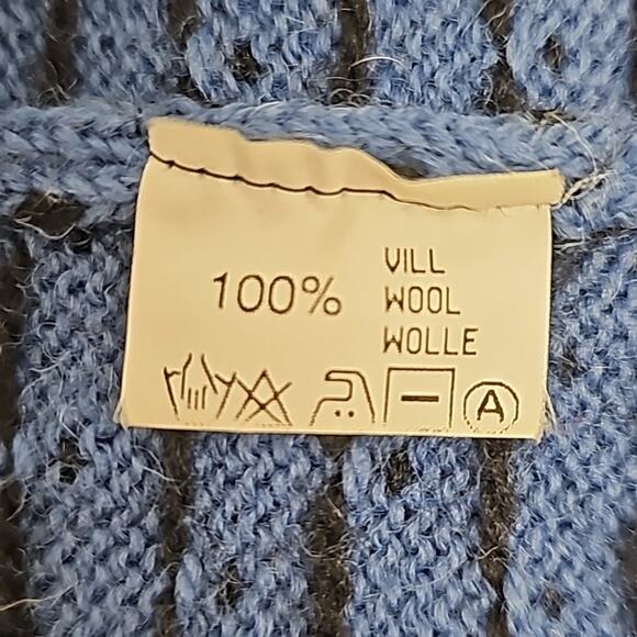 Apleks Women 100% Wool Button Front Scandinavian Blue Cardigan Sweater Size L/XL - Picture 8 of 8